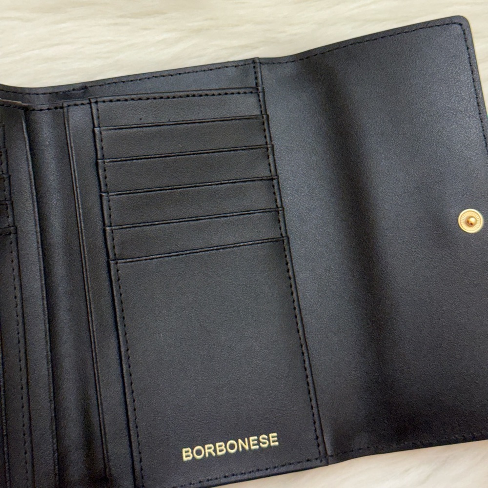 BORBONESE - BLACK TAN NYLON OP NATURALE NERO MEDIUM SIZED TRIFOLD SNAP WALLET - Picture 11 of 16
